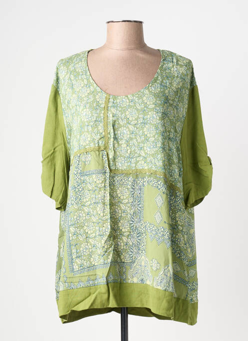 Tunique manches courtes tissage crêpe vert FRANCK ANNA femme
