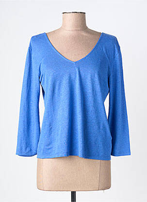 Pull coupe cintrée manches longues bleu MAJESTIC FILATURES femme