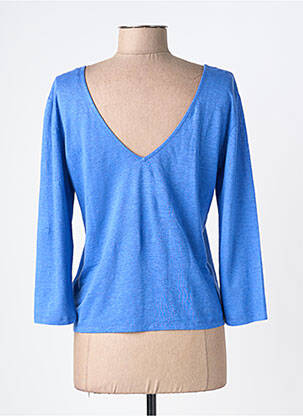 Pull coupe cintrée manches longues bleu MAJESTIC FILATURES femme