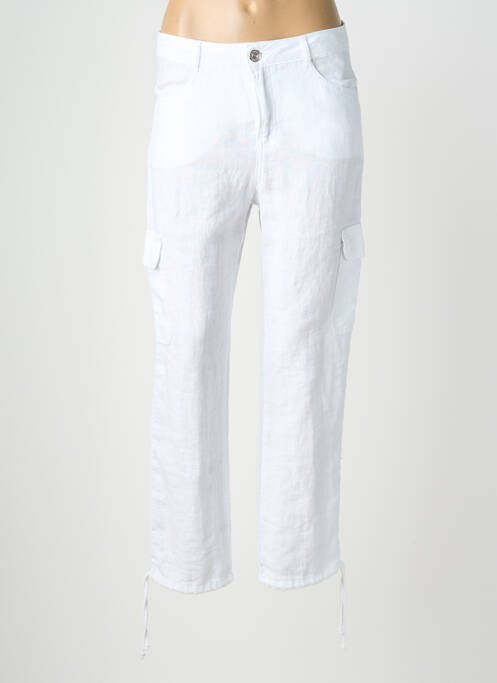 Pantalon 7/8 fermeture zippée sous rabat boutonné blanc DOLCEZZA femme