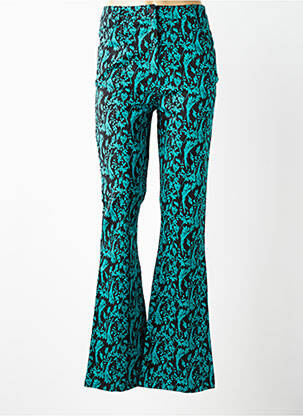 Pantalon flare fermeture zippée sous rabat avec crochet taille haute vert WOW TO GO femme