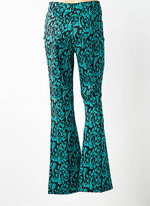 Pantalon flare fermeture zippée sous rabat avec crochet taille haute vert WOW TO GO femme