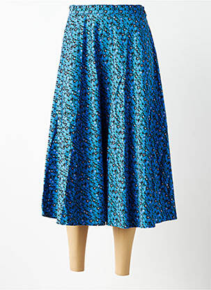 Jupe mi-longue fermeture zip latéral bleu WOW TO GO femme