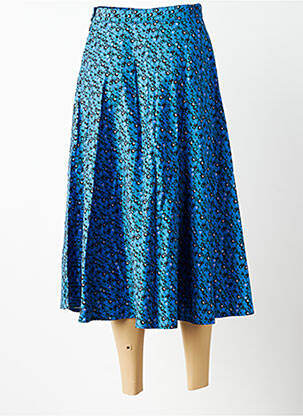 Jupe mi-longue fermeture zip latéral bleu WOW TO GO femme