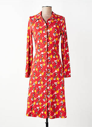 Robe mi-longue imprimé fleurs manches longues orange WHO'S THAT GIRL femme