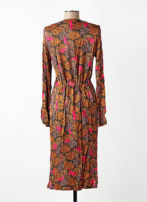 Robe mi-longue imprimé fleurs manches longues marron WOW TO GO femme