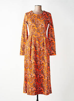 Robe longue manches longues manches longues orange WOW TO GO femme