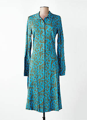 Robe mi-longue imprimé fleurs manches longues bleu WHO'S THAT GIRL femme