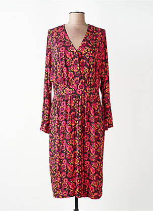 Robe mi-longue imprimé fantaisie manches longues rose WOW TO GO femme
