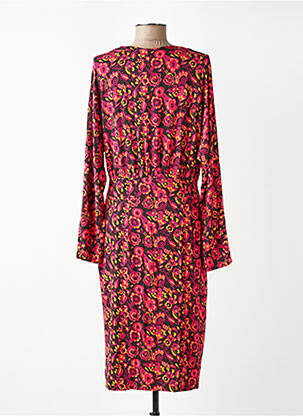 Robe mi-longue imprimé fantaisie manches longues rose WOW TO GO femme