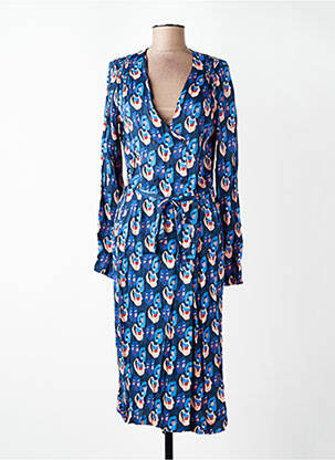 Robe mi-longue imprimé fantaisie manches longues bleu WOW TO GO femme
