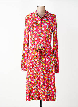 Robe mi-longue imprimé fleurs manches longues orange WOW TO GO femme