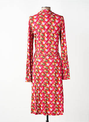 Robe mi-longue imprimé fleurs manches longues orange WOW TO GO femme