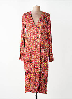 Robe mi-longue coupe fluide manches longues marron WOW TO GO femme