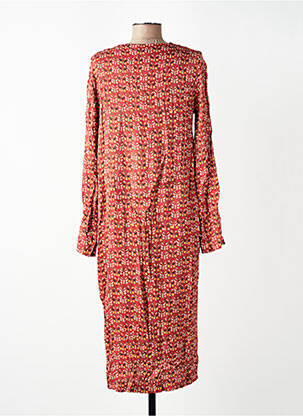 Robe mi-longue coupe fluide manches longues marron WOW TO GO femme
