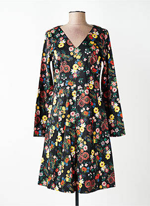 Robe mi-longue imprimé fleurs manches longues noir WOW TO GO femme