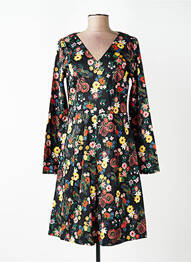 Robe mi-longue imprimé fleurs manches longues noir WOW TO GO femme