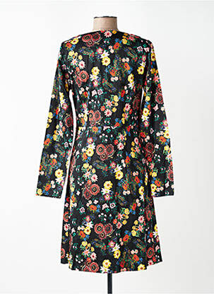 Robe mi-longue imprimé fleurs manches longues noir WOW TO GO femme
