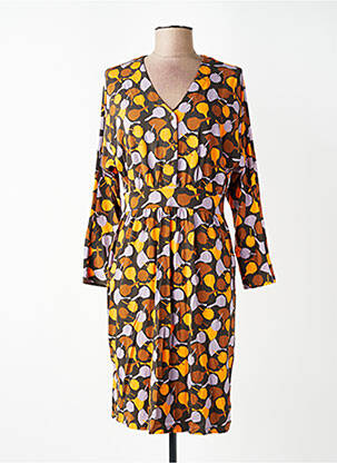 Robe mi-longue imprimé fantaisie manches longues orange WOW TO GO femme