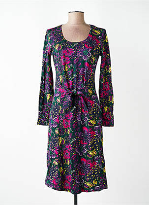 Robe mi-longue imprimé fleurs manches longues vert NOMADS femme