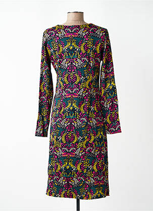 Robe mi-longue imprimé fleurs manches longues noir NOMADS femme