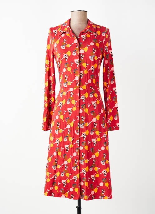 Robe mi-longue imprimé fleurs manches longues orange WHO'S THAT GIRL femme