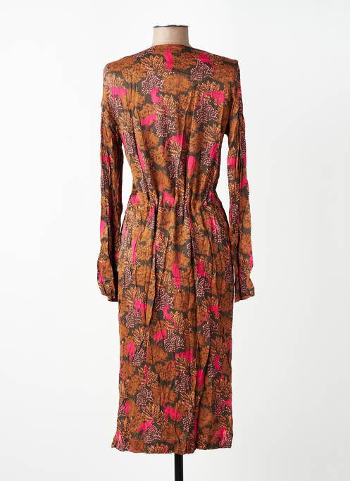 Robe mi-longue imprimé fleurs manches longues marron WOW TO GO femme