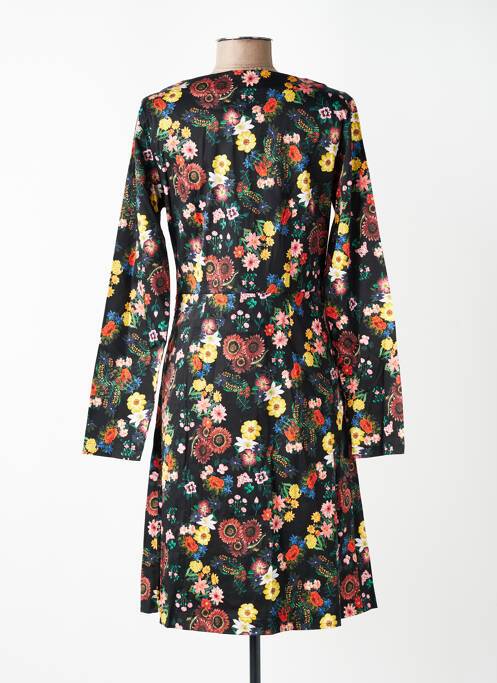Robe mi-longue imprimé fleurs manches longues noir WOW TO GO femme