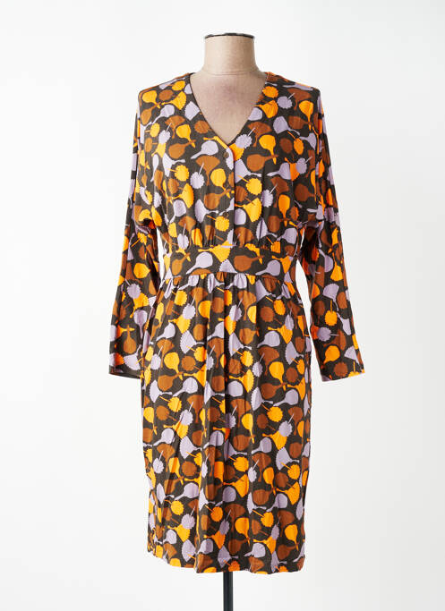 Robe mi-longue imprimé fantaisie manches longues orange WOW TO GO femme