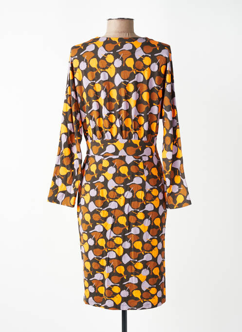 Robe mi-longue imprimé fantaisie manches longues orange WOW TO GO femme