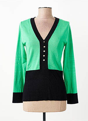 Pull col v manches longues vert MARBLE femme