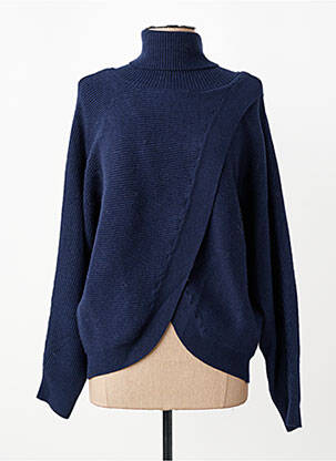 Pull col roulé tissage côtelé manches longues bleu LILI SIDONIO femme