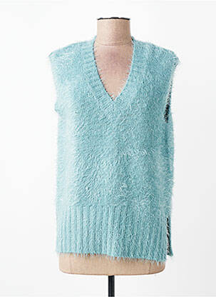 Pull col v sans manche bleu MARBLE femme