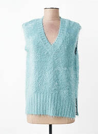 Pull col v sans manche bleu MARBLE femme