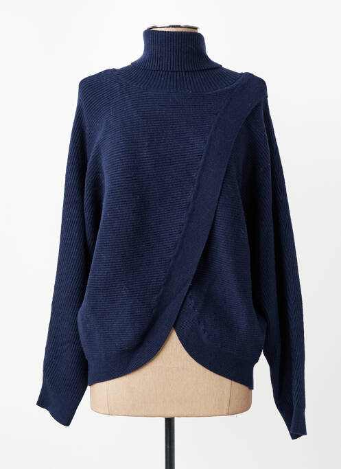 Pull col roulé tissage côtelé manches longues bleu LILI SIDONIO femme