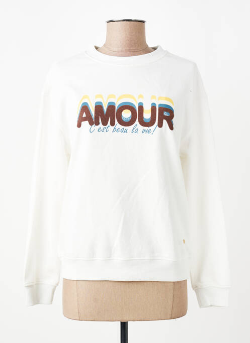 Sweat-shirt stretch manches longues blanc C'EST BEAU LA VIE femme