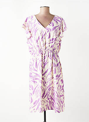 Robe mi-longue tissage crêpe manches courtes violet CHRISTY femme