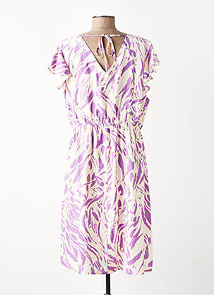 Robe mi-longue tissage crêpe manches courtes violet CHRISTY femme