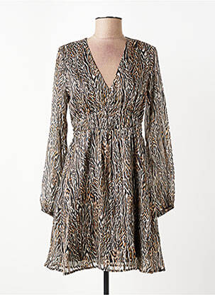 Robe courte coupe fluide manches longues marron MOLLY BRACKEN femme