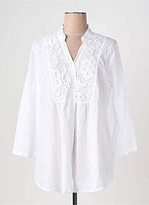 Tunique manches longues fermeture boutonnée sur le devant blanc LAGON BLEU femme