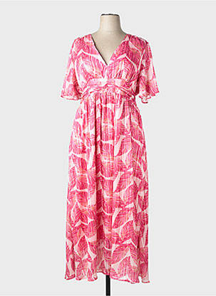 Robe longue manches courtes manches courtes rose MAELLE femme