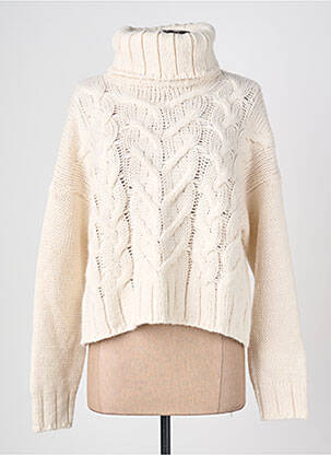 Pull col roulé manches longues manches longues beige LA FEE MARABOUTEE femme