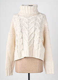 Pull col roulé coupe droite manches longues beige LA FEE MARABOUTEE femme