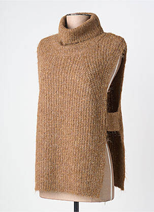 Pull col roulé tissage chiné sans manche marron MOLLY BRACKEN femme