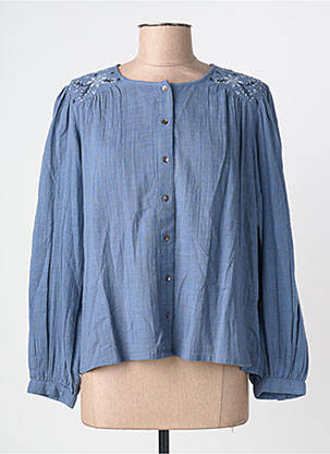 Chemisier tissage crêpe manches longues bleu INDI & COLD femme