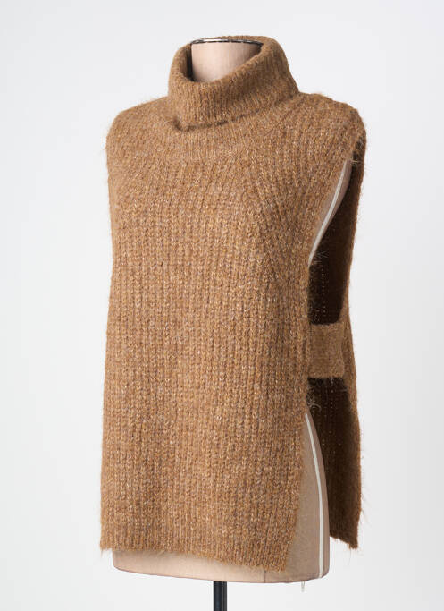 Pull col roulé coupe droite sans manche marron MOLLY BRACKEN femme