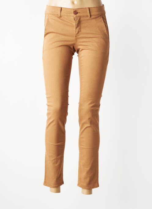 Pantalon chino fermeture zippée sous rabat boutonné taille normale marron HAPPY femme