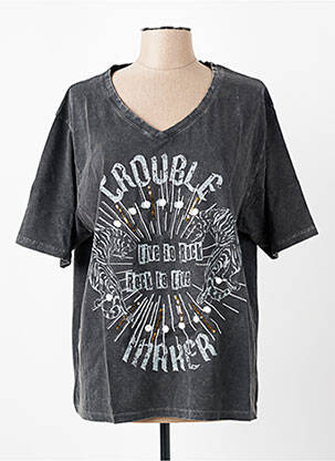 T-shirt imprimé fantaisie manches courtes noir ROSE GARDEN femme