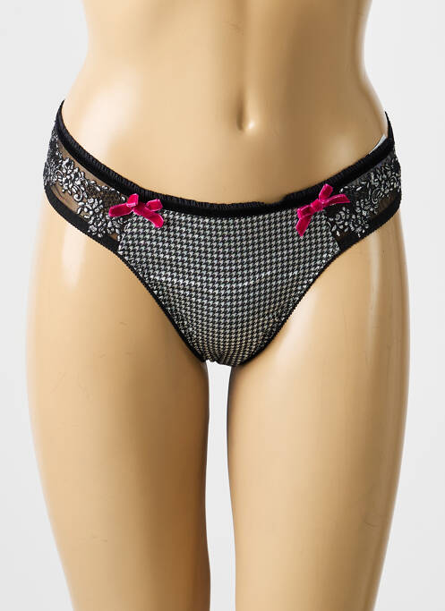 Tanga effet matière satinée noir LOU femme