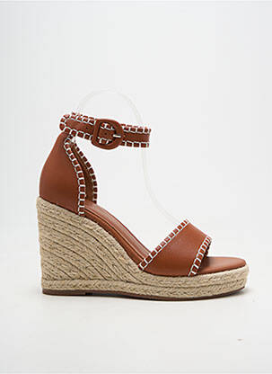 Espadrilles tissage satiné talon haut de 10cm et plus marron SUNCOO femme